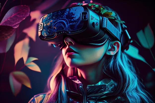 die generative ki illustration einer begeisterten jungen frau die eine virtual reality brille traegt 58