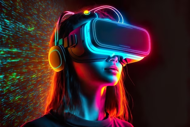 young girl wearing vr headset virtual reality metaverse 704843 76 48